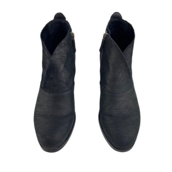 Eileen Fisher Murphy Storm Textured Nubuck Black Leather Ankle Booties - Picture 2 of 11